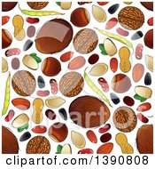 Seamless Background Pattern Of Fruit Nuts And Seeds