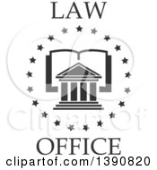 Clipart Of A Court House Over An Open Book In A Circle Of Stars With Law Office Text Royalty Free Vector Illustration