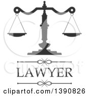 Clipart Of Scales Of Justice With Lawyer Text Royalty Free Vector Illustration