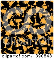 Clipart Of A Seamless Background Pattern Of Yellow Trophies On Black Royalty Free Vector Illustration