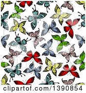 Poster, Art Print Of Seamless Background Pattern Of Colorful Butterflies