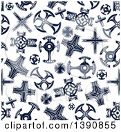 Poster, Art Print Of Seamless Background Pattern Of Navy Blue Crosses