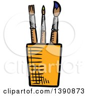 Poster, Art Print Of Sketched Cup With Paintbrushes