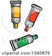 Clipart Of Sketched Paint Tubes Royalty Free Vector Illustration