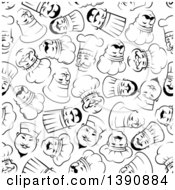 Poster, Art Print Of Seamless Background Design Pattern Of Black And White Chubby Asian Male Chef Faces