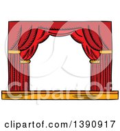 Poster, Art Print Of Sketched Empty Stage With Red Curtains