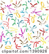 Poster, Art Print Of Seamless Background Pattern Of Colorful Ribbon People Dancing Or Jumping