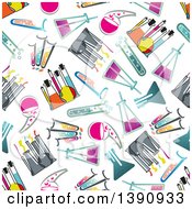 Poster, Art Print Of Seamless Background Pattern Of Science Beakers Flasks And Test Tubes
