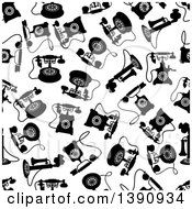 Poster, Art Print Of Seamless Background Pattern Of Black And White Antique Telephones