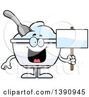 Cartoon Plain Yogurt Mascot Character Holding A Blank Sign