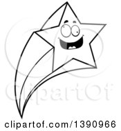 Clipart Of A Cartoon Black And White Lineart Crazy Shooting Star Mascot Character Royalty Free Vector Illustration