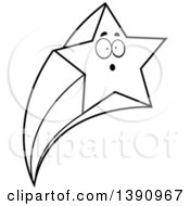 Clipart Of A Cartoon Black And White Lineart Surprised Shooting Star Mascot Character Royalty Free Vector Illustration