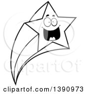 Poster, Art Print Of Cartoon Black And White Lineart Happy Shooting Star Mascot Character
