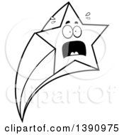 Poster, Art Print Of Cartoon Black And White Lineart Scared Shooting Star Mascot Character