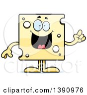 Cartoon Smart Swiss Cheese Mascot Character With An Idea