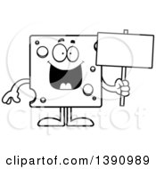 Poster, Art Print Of Cartoon Black And White Lineart Happy Swiss Cheese Mascot Character Holding A Blank Sign