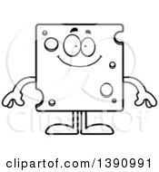 Poster, Art Print Of Cartoon Black And White Lineart Happy Swiss Cheese Mascot Character
