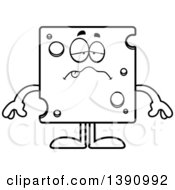 Clipart Of A Cartoon Black And White Lineart Sick Swiss Cheese Mascot Character Royalty Free Vector Illustration by Cory Thoman