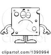 Clipart Of A Cartoon Black And White Lineart Sad Swiss Cheese Mascot Character Royalty Free Vector Illustration
