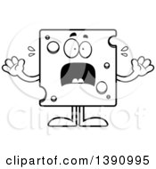 Poster, Art Print Of Cartoon Black And White Lineart Scared Swiss Cheese Mascot Character