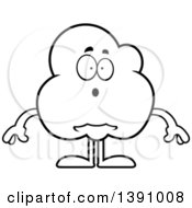 Clipart Of A Cartoon Black And White Lineart Surprised Popcorn Mascot Character Royalty Free Vector Illustration by Cory Thoman