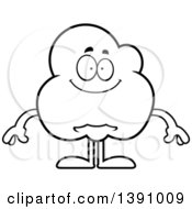 Clipart Of A Cartoon Black And White Lineart Happy Popcorn Mascot Character Royalty Free Vector Illustration