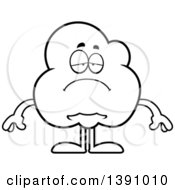 Clipart Of A Cartoon Black And White Lineart Depressed Popcorn Mascot Character Royalty Free Vector Illustration by Cory Thoman
