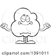 Clipart Of A Cartoon Black And White Lineart Mad Popcorn Mascot Character Royalty Free Vector Illustration by Cory Thoman