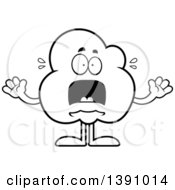 Cartoon Black And White Lineart Scared Popcorn Mascot Character