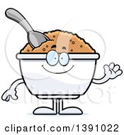 Cartoon Friendly Waving Bowl Of Oatmeal Mascot Character