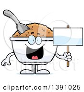 Cartoon Happy Bowl Of Oatmeal Mascot Character Holding A Blank Sign
