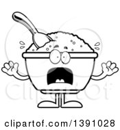 Poster, Art Print Of Cartoon Black And White Lineart Scared Bowl Of Oatmeal Mascot Character