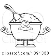 Cartoon Black And White Lineart Mad Bowl Of Oatmeal Mascot Character