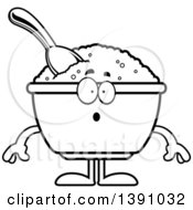 Poster, Art Print Of Cartoon Black And White Lineart Surprised Bowl Of Oatmeal Mascot Character