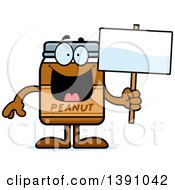 Cartoon Peanut Butter Jar Mascot Character Holding A Blank Sign
