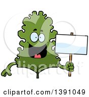 Cartoon Happy Kale Mascot Character Holding A Blank Sign