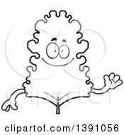 Cartoon Black And White Lineart Friendly Waving Kale Mascot Character