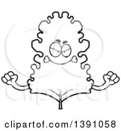 Clipart Of A Cartoon Black And White Lineart Mad Kale Mascot Character Royalty Free Vector Illustration
