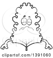 Clipart Of A Cartoon Black And White Lineart Sick Kale Mascot Character Royalty Free Vector Illustration