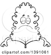 Clipart Of A Cartoon Black And White Lineart Depressed Kale Mascot Character Royalty Free Vector Illustration