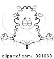 Clipart Of A Cartoon Black And White Lineart Loving Kale Mascot Character Wanting A Hug Royalty Free Vector Illustration