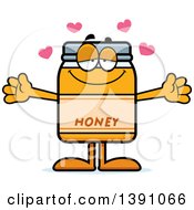 Clipart Of A Cartoon Loving Honey Jar Mascot Character Wanting A Hug Royalty Free Vector Illustration