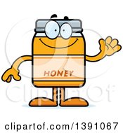 Cartoon Friendly Waving Honey Jar Mascot Character