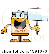 Cartoon Honey Jar Mascot Character Holding A Blank Sign