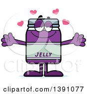 Clipart Of A Cartoon Loving Grape Jam Jelly Jar Mascot Character Wanting A Hug Royalty Free Vector Illustration