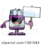 Cartoon Grape Jam Jelly Jar Mascot Character Holding A Blank Sign