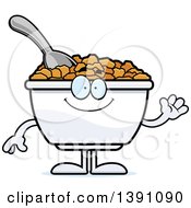 Cartoon Friendly Waving Bowl Of Corn Flakes Breakfast Cereal Character