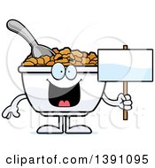Poster, Art Print Of Cartoon Bowl Of Corn Flakes Breakfast Cereal Character Holding A Blank Sign