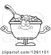 Cartoon Black And White Lineart Mad Bowl Of Corn Flakes Breakfast Cereal Character