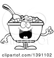 Cartoon Black And White Lineart Friendly Waving Bowl Of Corn Flakes Breakfast Cereal Character